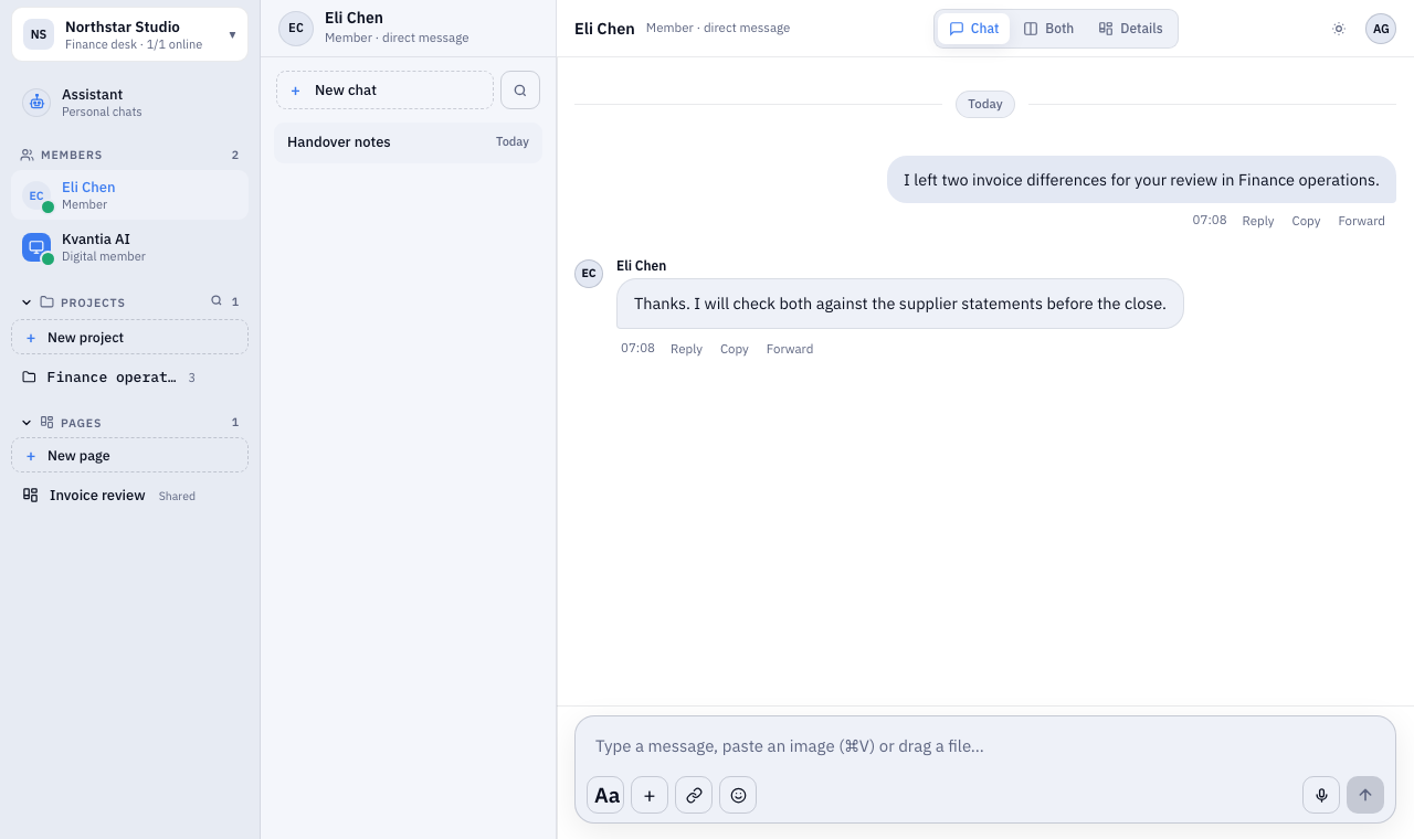 Kvantia direct conversation between two team members